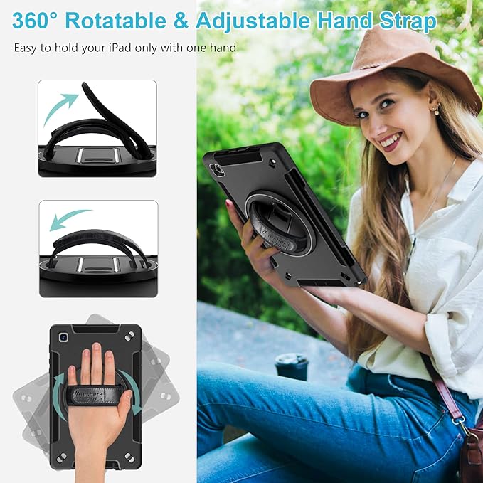 Case for Galaxy Tab A8 10.5 2022: TPU Cover for Samsung Tablet A8 5G with Screen Protector - Stand- Handle - Shoulder Strap - S-Pen Holde- Black