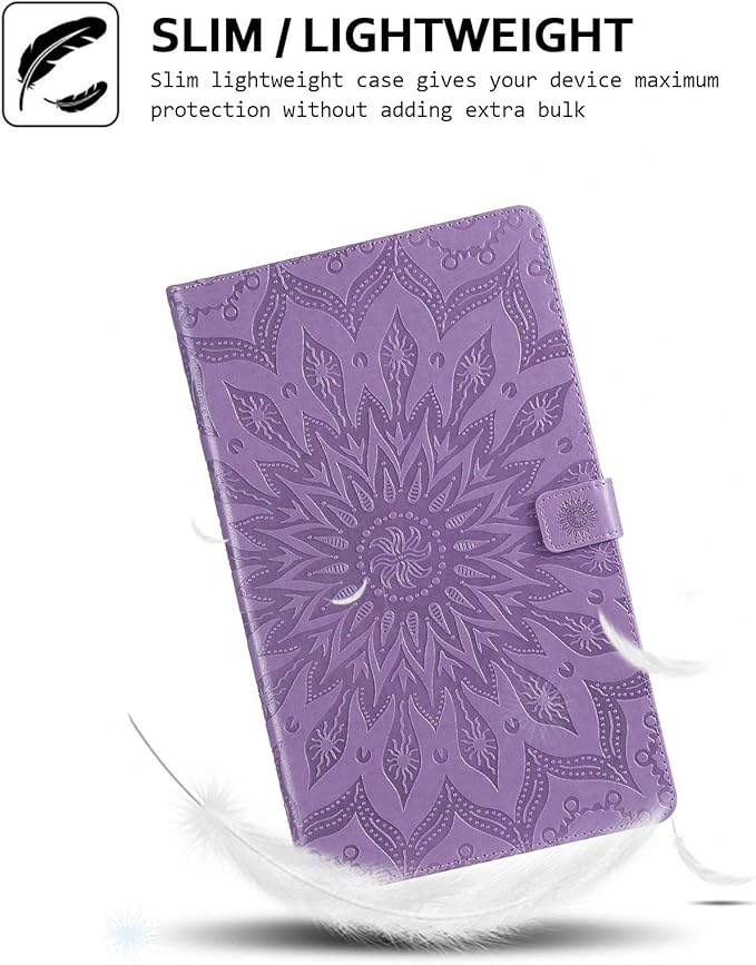 Folio Case for Fire HD 10 (9th/7th/5th Generation 2019/2017/2015 Release) Techcircle Sunflower Embossed Stand Protective Cover with Card/Cash Holder for Amazon Fire HD 10.1 Inch Tablet Purple