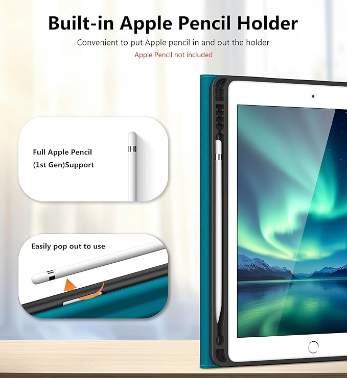 DTTO for iPad 6th / 5th Generation 9.7 Inch (2018/2017) iPad Air 2 / Air 1 Case 360 Degree Rotating Premium Leather Folio Stand Cover with Pencil Holder Light Blue