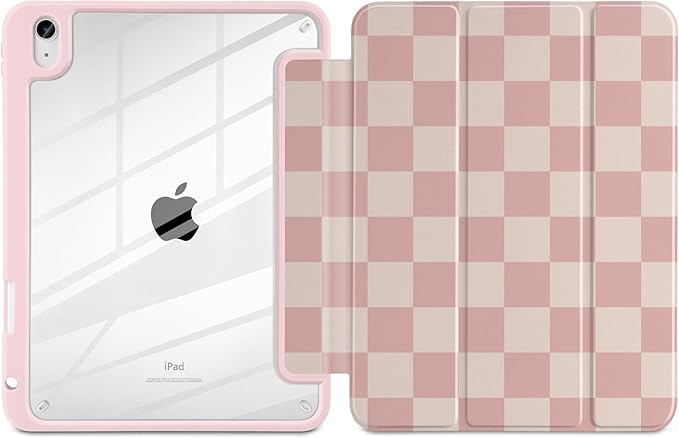Case for iPad (A16) 11th Generation 11 inch 2025 /iPad 10th Gen 10.9 2022 - Aesthetic Cute Preppy Design Trifold Cover with Soft TPU Bumper Clear Back Auto Sleep/Wake Lattice