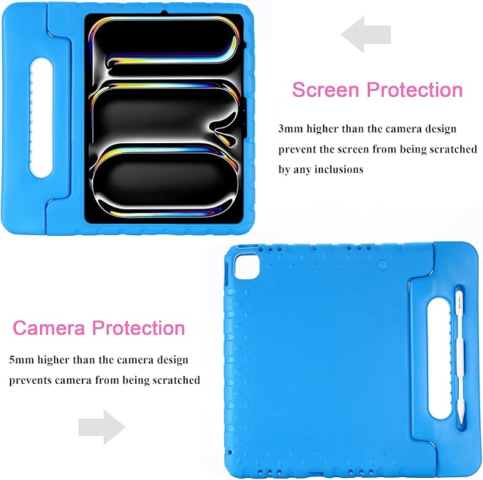 Kids Case for iPad Air 13-inch M3/M2 &amp iPad Pro 13 inch Case M5/M4 (2025/2024) with Pencil Holder/Kickstand Lightweight Convertible Handle Stand EVA Shockproof Rugged Protective Cover Blue