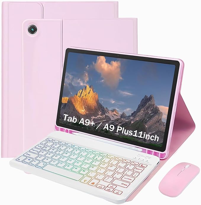 Backlit Keyboard Case for Samsung Galaxy Tab A9+/Plus 11’’ 2023(SM-X210/X216/X218)A11Plus 11 2025(SM-X310/X315/X236) 3 Color BacklitDetachable Keyboardwith S Pen Holder and Mouse
