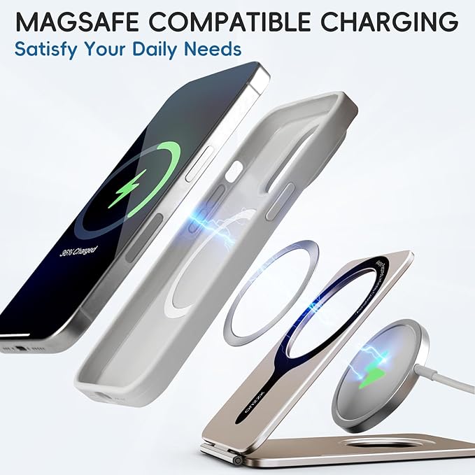 Cell Phone StandAdjustable Height and Angle Foldable Phone Holder for Desk Aluminum Cell Phone HolderStrong Magnetic Phone Stand Compatible with iPhone 16/15/14/13/12 Series (Desert Gold)