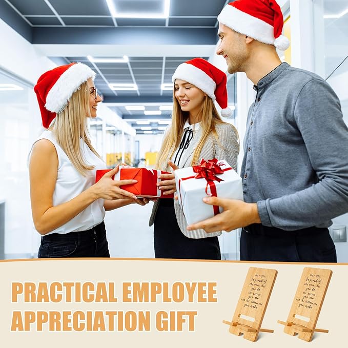 Ripeng 24 Pcs Employee Appreciation Gifts Bulk Bamboo Phone Stand for Desk Office Worker Thank You Gift for Administrative Assistant Team Coworkers Staff Nurse Teacher Week (Vintage Work Pride)
