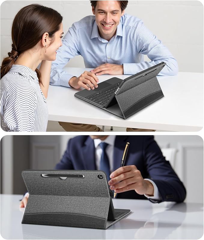 FINTIE Protective Case for Microsoft Surface Pro 12 Inch (2025) Multi-Angle Viewing Portfolio Business TPU Back Cover with Pocket &amp Stylus Holder Compatible with Type Cover Keyboard (Gray)