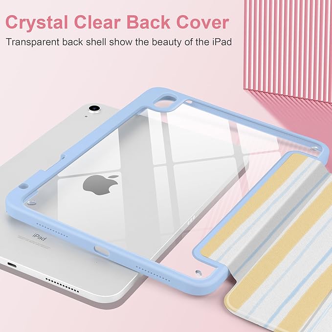 Case for iPad A16 11th Generation 11 inch 2025 iPad 10th Generation 10.9 inch 2022 -[Built-in Pencil Holder] Shockproof Clear Hard Back Trifold Stand Auto Wake/Sleep Watercolor Stripes