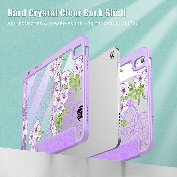 Mektron Case for 2026 iPad Air 13 inch M4 Cover Compatible 2025 iPad Air 13 inch M3 2024 iPad Air 13 inch M2 with Pencil Holder Shockproof Clear Shell Blossom Sakura-Purple