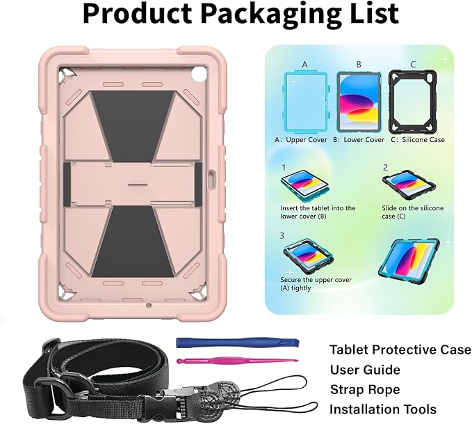 JKSML Case for Samsung Galaxy Tab A9+ / A9 Plus 11 inch 2023 Military Grade Drop Protection Cover with Built-in Kickstand &amp Shoulder Strap for Tab A9+ Tablet (SM-X210/X216/X218) Rose Gold