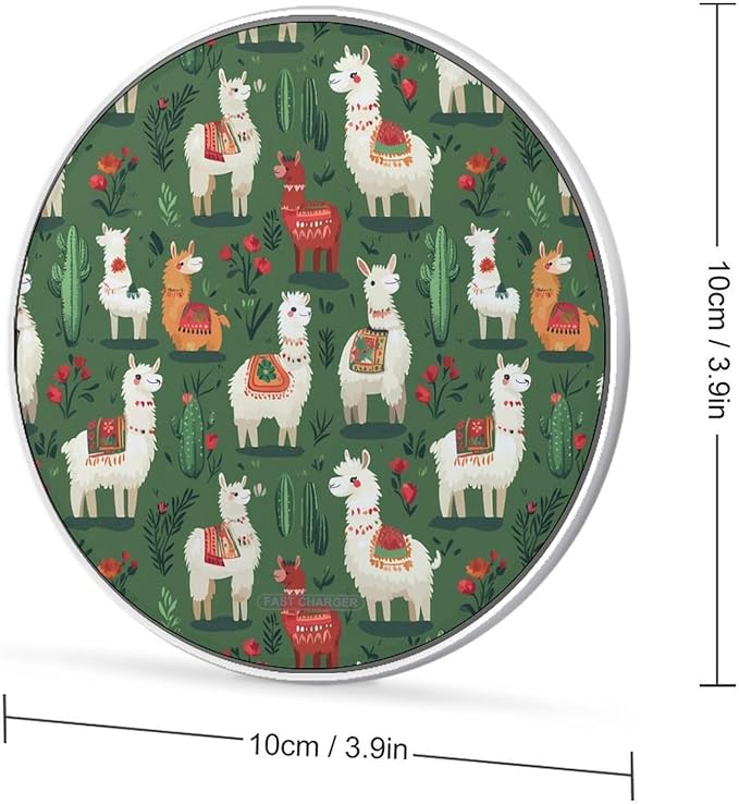 Llama Alpaca and Cactus Wireless Charger Anti-Slip Wireless Charging Pad Slim Charger Mat for Men Women