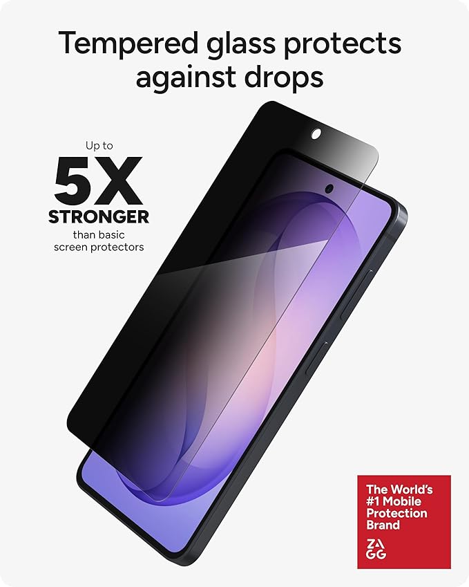 ZAGG Glass Elite Privacy Samsung Galaxy S26 Screen Protector - Tempered Glass 5X Stronger Impact Protection 2-Way Privacy Filter Smudge-Free ClearPrint Case Friendly Easy Install
