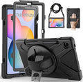 Gerutek Case for Samsung Galaxy Tab S6 Lite 10.4 2024/2022/ 2020 Full-Body Drop Protective Case with Screen Protector Pen Holder 360° Rotate Hand Strap &amp StandShoulder Strap Black