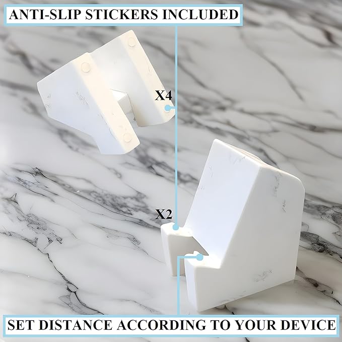 FLOWMAR Marble Phone Stand for Desk – Heavy Quartz Cell Phone Holder Luxury White Marble Phone &amp Tablet Stand Stable iPhone Stand for Desk Case Friendly Charging Compatible