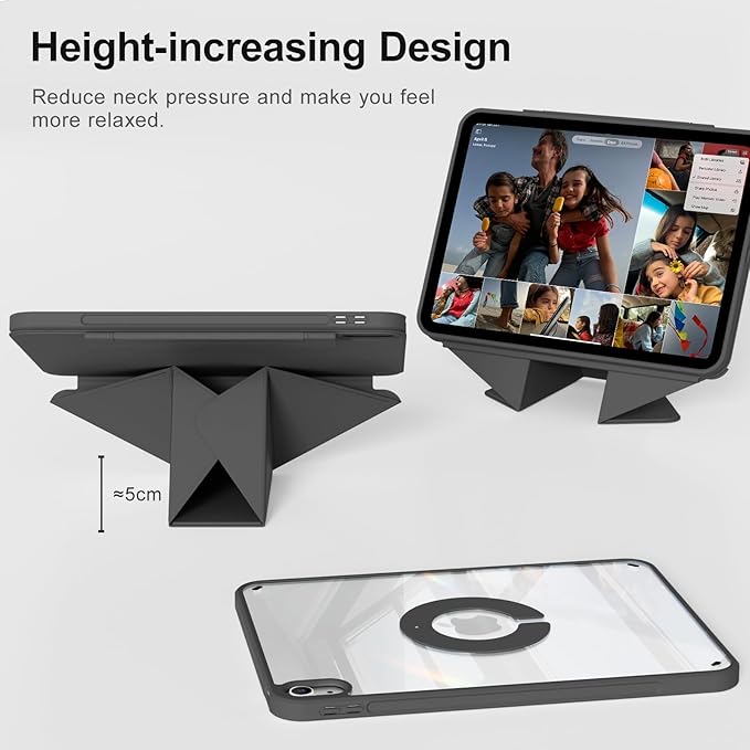 for iPad A16 Case 11th Generation 11 Inch 2025 for iPad 10th Generation Case 10.9 Inch 2022 with Pencil Holder Folio Stand Cover Clear Back Magnetic Attachment Multi Angles Black