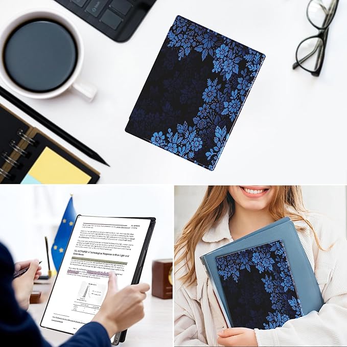 Case for Remarkable Paper Pro Tablet 11.8 (2024 Released) Lightweight and Hard Back Shell Protective Book Folio CoverHave Auto Sleep/WakePen Holder and Pen Tips Box (Blue Flowers)