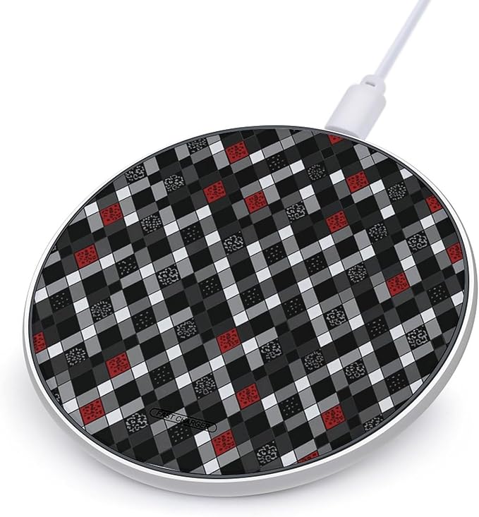 Checkered Rhombus Pattern Wireless Charger Fast Wireless Charging Pad with USB Cable 10W Anti-Slip Magnetic Wireless Charger Portable Slim Charger Puck Travel Charging Station