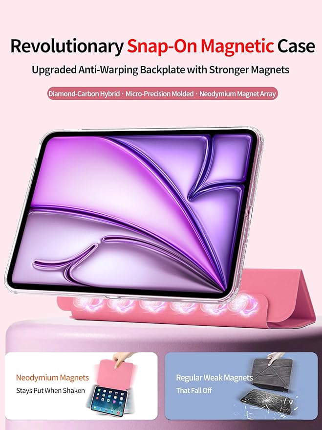 for iPad (A16) 11th/10th Generation Case(2025/2022) - Magnetic Detachable Portrait/Landscape Stand Cover with Hard Shell Back5 Standing AnglesAuto Wake/Sleep Slim &amp LightRed