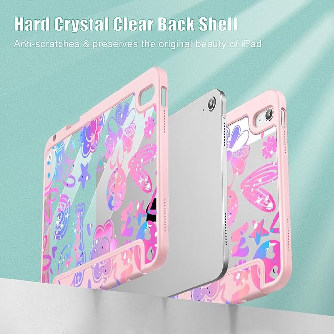 Tuiklol Case for iPad 11 inch (A16 Chip) 2025 Gen 11th / iPad 10.9 inch 2022 10th Gen Buit in Pencil Holder with Shockproof Cover Clear Transparent Back Shell Auto Wake/SleepFun Emotions Pink