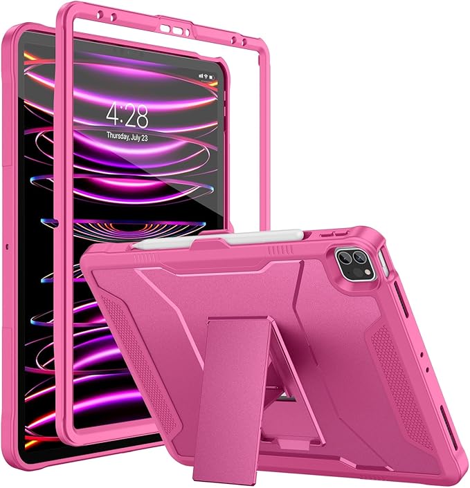 Soke Case for iPad Pro 12.9 Inch 6th/5th/4th Generation(2022/2021/2020 Release) Rugged Shockproof Protective Cover with Built-in Kickstand for Apple iPad Pro 12.9 - Hot Pink