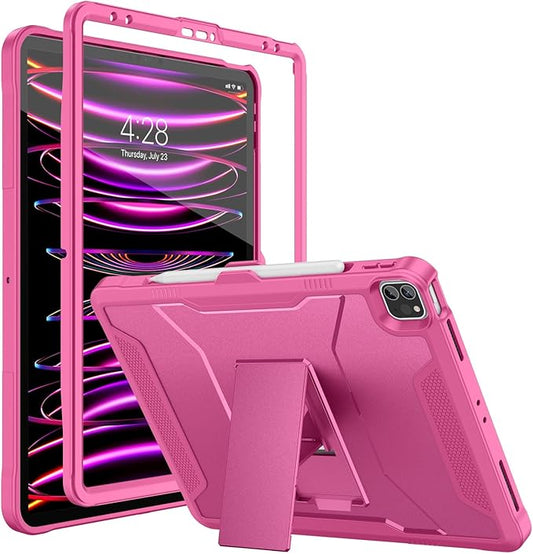 Soke Case for iPad Pro 12.9 Inch 6th/5th/4th Generation(2022/2021/2020 Release) Rugged Shockproof Protective Cover with Built-in Kickstand for Apple iPad Pro 12.9 - Hot Pink