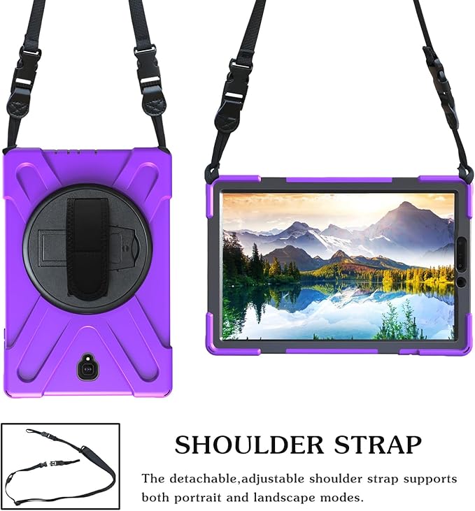 Case for Samsung Galaxy Tab S4 10.5 2018 (SM-T830/T835/T837)Portable Heavy Duty Dropproof Protective Cover Case with 360 Rotating StandHandle &amp Shoulder StrapStylus Pen (New Purple)