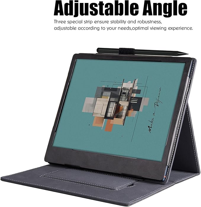 BOZHUORUI Case for 10.3 Boox Note Air 5 C/Air 4 C/Air 3 C/Air 3 B/W Tablet ePaperMultiple Viewing Angles Stand CoverPU Leather Folio Smart Protective Cover with Hand Strap Rock Black