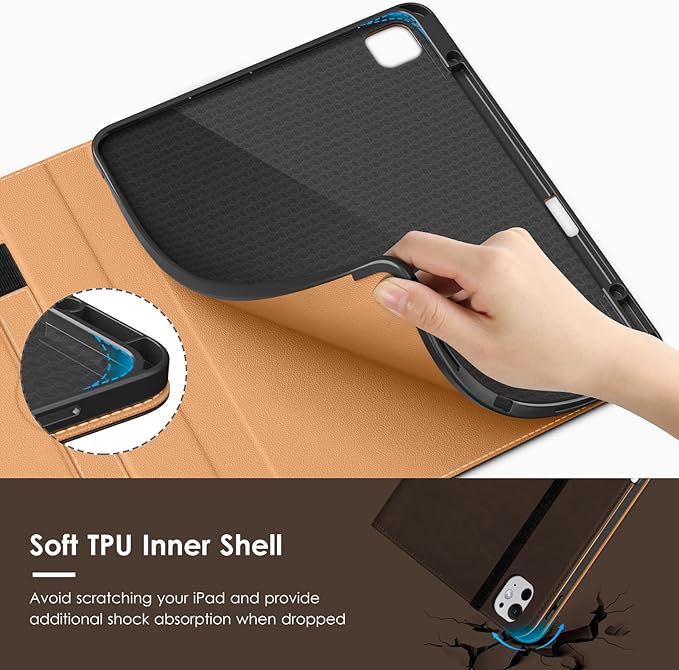 VIKESI Case for iPad Pro 13-inch M5 or M4 Released in 2025 or 2024 Leather Stand Cover with Apple Pencil Holder Auto Wake/Sleep Multiple Viewing Angles Built in Hand Strap &amp PocketDark Brown