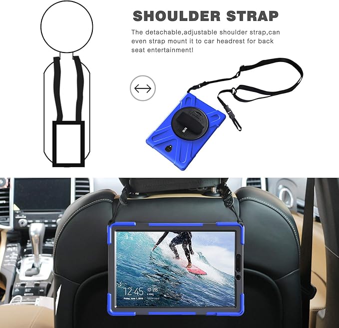 BRAECN for Galaxy Tab S4 10.5 2018 CaseThree Layer Heavy Duty Drop-Proof Protective Silicone Case with Kickstand+Hand Grip+Carrying Strap for Samsung Tab S4 10.5 Inch T830/T835/T837 2018 (Blue)