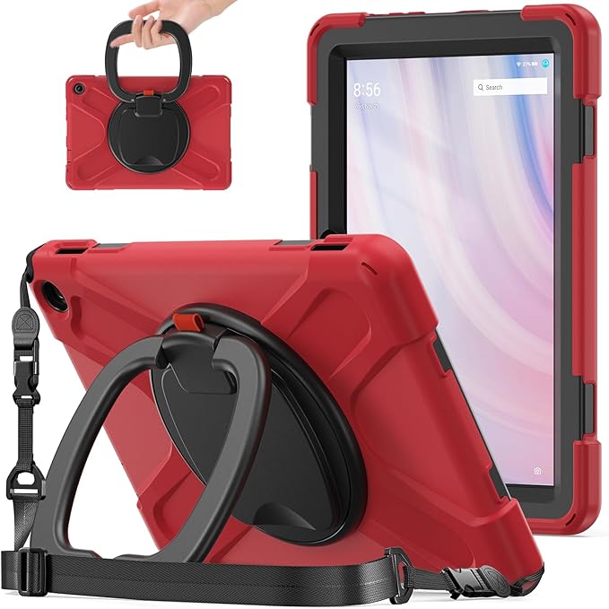 All-New Fire HD 10 &amp Fire HD 10 Kids Pro Tablet Case (13th Gen 2023 Release)Heavy Sturdy Shockproof Kids CaseRotating Stand/Carrying Strap (Red+Black)