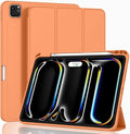 ZryXal New iPad Pro 13 Inch Case (M5) 2025 / (M4) 2024 with Pencil Holder Smart iPad Case [Support Pencil Pro and Pencil (USB-C)] Support Touch ID and Auto Wake/Sleep (Orange)