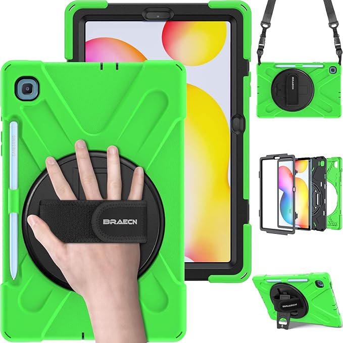 BRAECN for Samsung Galaxy Tab S6 lite Case 10.4 inch 2024/2022Rugged Shockproof Case with 360 Rotating Hand Strap&ampKickstand Shoulder Strap S Pen Holder for Samsung Galaxy Tab S6 Lite Tablet