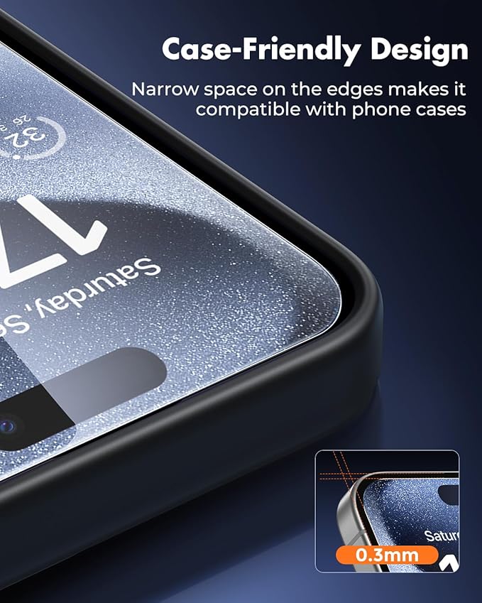 UNBREAKcable iPhone 15 Pro Screen Protector 3-Pack 3 Tempered Glass + 3 Camera Lens Protectors 9H Hardness HD Clarity Anti-Fingerprint Case Friendly 6.1 Inch