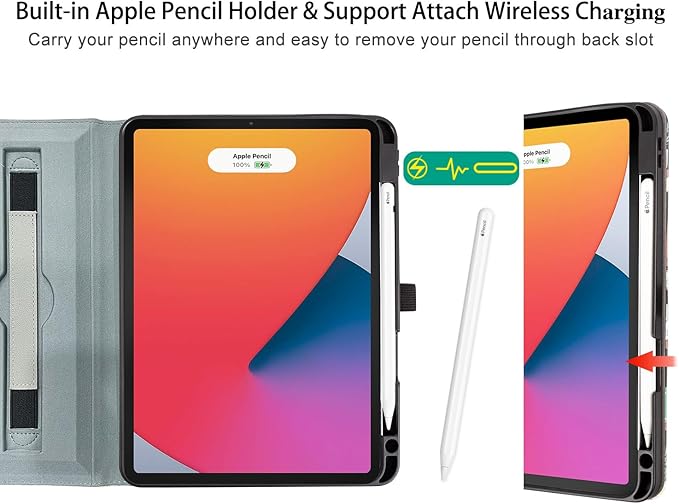Rotating iPad Air 11-inch Case M4/M3/M2 Case for iPad Air 5th/4th Generation 10.9 Inch 360 Swivel Multi-Angle Adjustable Stand Pencil Holder/Pocket/Hand Strap for iPad Pro 11-inch case Bookshelf Cat