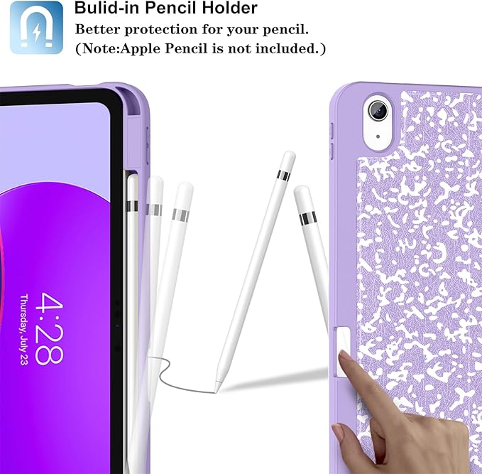 Supveco Case for iPad (A16) 11th Generation 11 inch (2025)iPad 10th Generation 10.9 inch (2022) with Pencil Holder-[Auto Wake/Sleep]Premium Folio Stand Case with Soft TPU Back Cover-Lilac Book