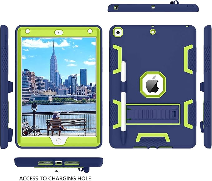 BENTOBEN iPad Case - 3in1 Heavy Duty Rugged Protective Cover with Stand &amp Pen Holder Navy Blue/Green