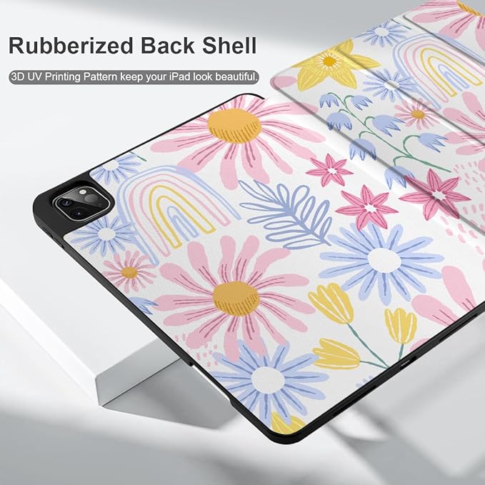 DONGKE Case for iPad Pro 12.9 inch 6th Generation 2022 Built-in Pencil Holder + Trifold Stand + Auto Wake/Sleep + Protective Cover for iPad Pro 12.9 5th/4th/3rd Gen - Colorful Florals