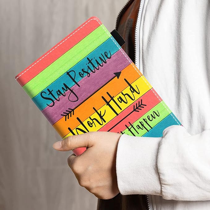 Case for Kindle Fire 7 Tablet (7 9th/7th Generation 2019/2017 Release) - Stay Positive Work Hard and Make It Happen Inspirational Quote PU Leather Folio Case with Smart Auto Wake/Sleep