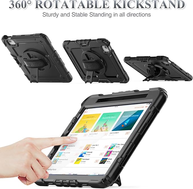 SEYMAC stock Case for iPad Air 5th/4th Generation/Pro 11 (4th/3rd/2nd) with Screen Protector Pen Holder 360° Rotate Hand Strap/Stand Case for iPad Air 5th/4th Gen 10.9''/ Pro 11'' (Black)
