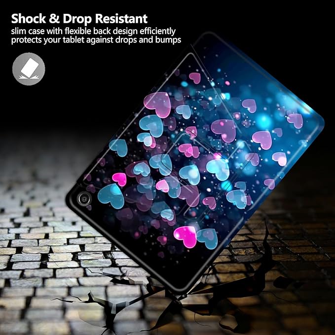 Case for Kindle Fire HD 8 Tablet (8th/7th/6th Generation 2018/2017/2016 Release) Colorful Heart Shape Theme 360 Degree Rotating Stand Protective Cover with Auto Sleep/Wake for HD 8 Tablet