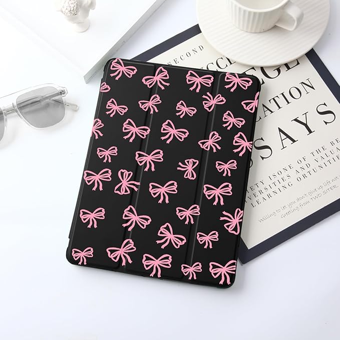 JOYLAND Girly Bow Pad Case Black Case for iPad 5th/6th Generationwith Pencil Holder-Auto Wake/SleepAnti-Scratch Shockproof Premium Folio Stand Case for iPad 9.7 inch