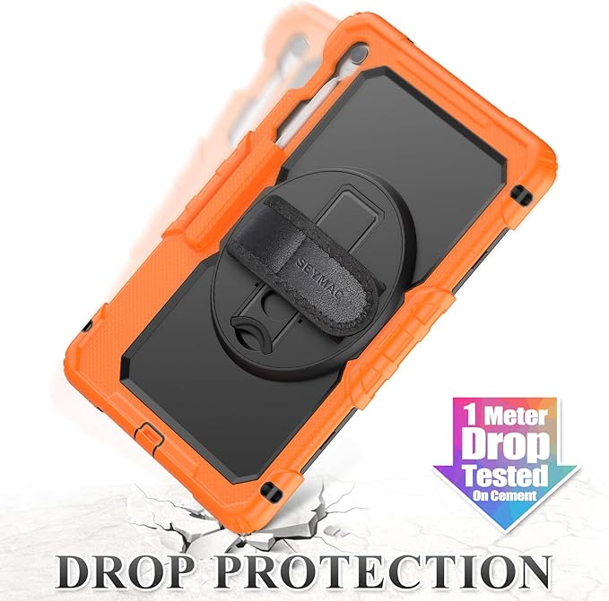 SEYMAC stock Case for Samsung Galaxy Tab S10 FE+ Plus 5G Tablet Case 13.1'' Protective with Screen Protector Pen Holder 360 Rotate Stand Hand Strap Shoulder Strap Orange1