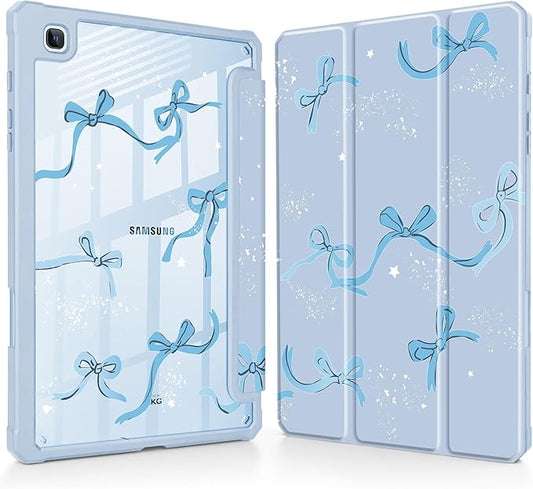 Tuiklol for Samsung Galaxy Tab S6 Lite 10.4 inch 2024 2022 2020Buit in S Pen Holder with Shockproof Protective Cover Clear Transparent Back Shell Auto Wake/Sleep Bow-Blue