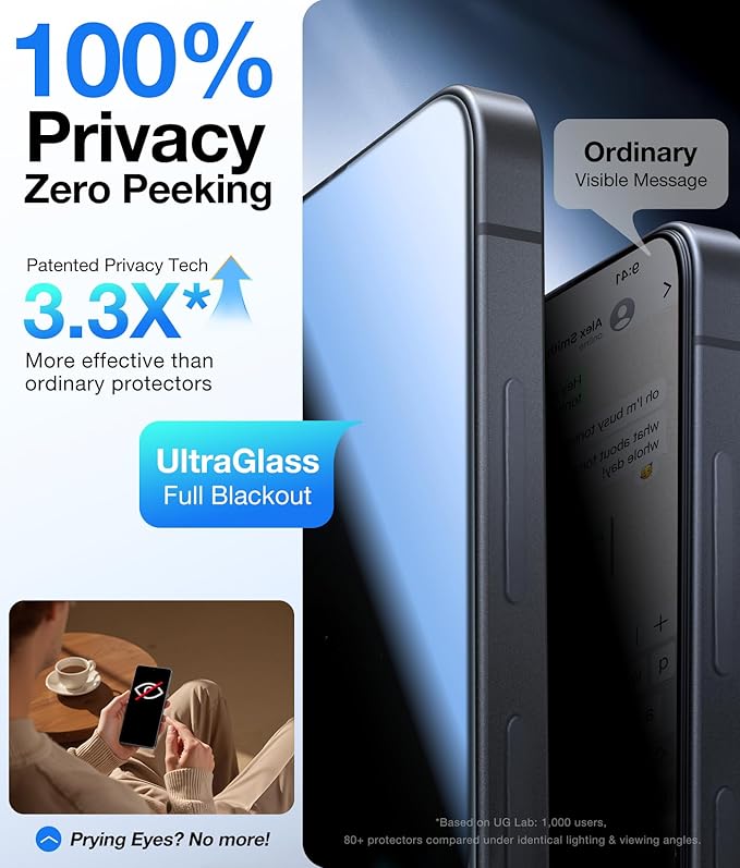 UltraGlass TOP 9H+ Armor for Samsung Galaxy S26+ Plus Privacy Screen Protector [NO.1 Military Grade Shatterproof] S26+ Plus Screen Protector Privacy Glass [100% Anti-Spy] Longest Durable 2 Pack