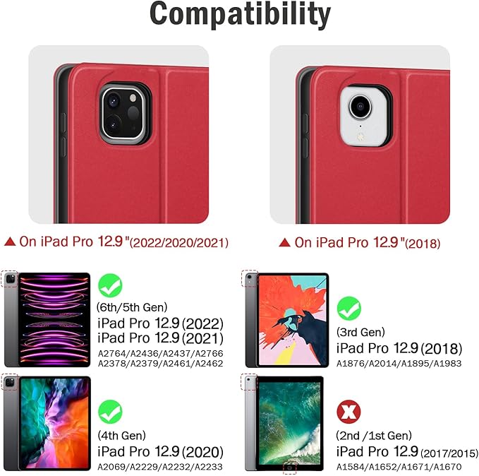 Antbox Case for iPad Pro 12.9'' 6th Generation (2022) 5th/4th/3rd Generation (2021/2020/2018) Built-in Pencil Holder Auto Sleep/Wake Function PU Leather Smart Cover (Red)