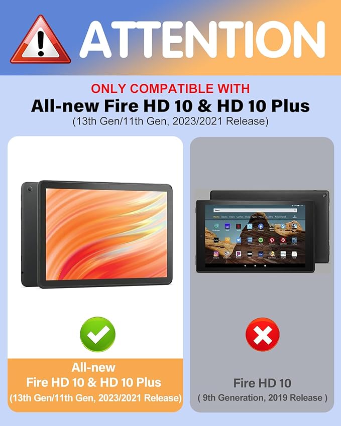 Kidcube for Kindle Fire HD 10/10 Plus Tablet Case - 13th/11th Generation (2023/2021) 10.1 Women Girls Cute Rainbow Pretty Design Rotating Stand Pencil Holder Folio Cases for Amazon Fire HD 10/10 Plus