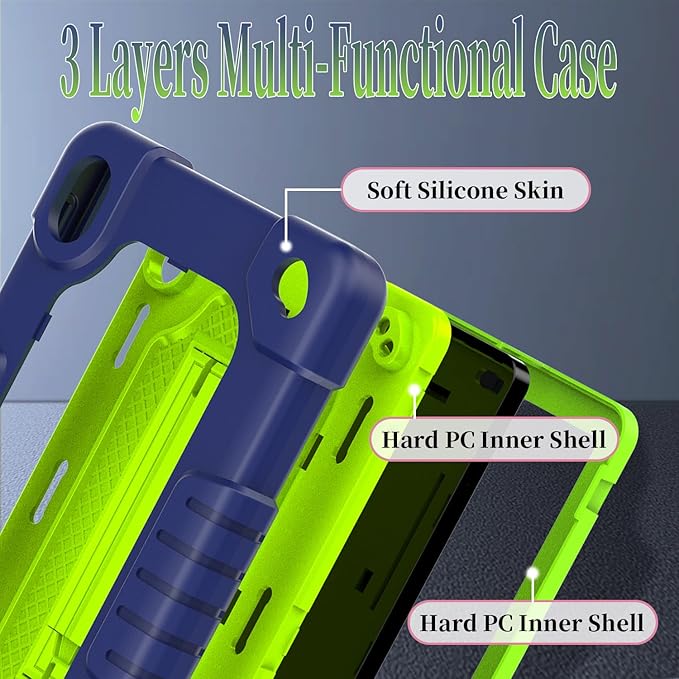 Shockproof Case for Walmart Onn 7 inch Tablet Case (2024 Model 100135924) Rugged Kids Friendly Case with Screen Protector Shoulder Strap Kickstand for Onn 7 4th Gen 2024 Model (Navygreen+2Pcs)