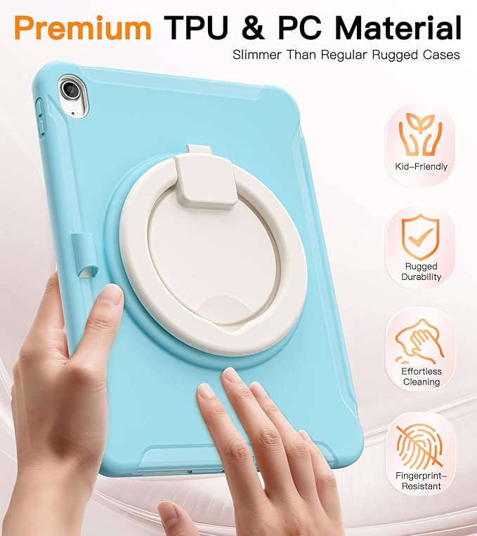 BATYUE Shockproof Case for iPad 10th Gen 10.9 2022 / 11th Gen (A16) 11 2025 | 360° Multi-Angle Stand (Portrait &amp Landscape) &amp Grip Built-in Screen Protector Pencil Holder Frozen Blue