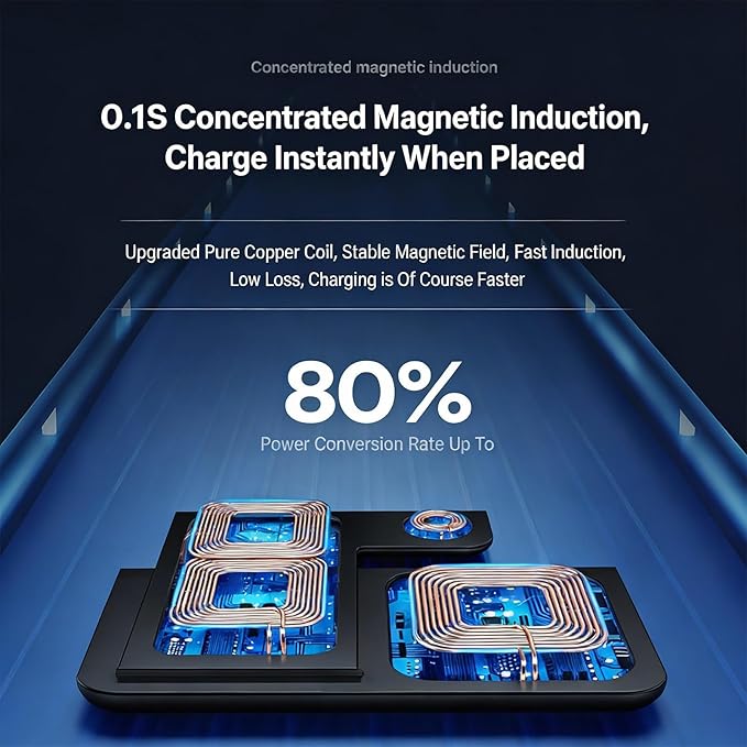 3-in-1 Foldable Wireless Charger with Night Light - 15W Fast Wireless Charger for Simultaneous Charging of Phone Watch &amp Earbuds Compatible with All Qi-Certified DevicesX455 Black.
