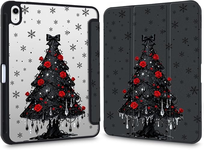 Y2k Printed Case for iPad mini 7th(A17 Pro) 2024 / Mini 6th Gen 8.3 2021 Gothic Rose Tree Clear Hard Back Hybrid Casewith Pencil Holder Trifold Stand Slim Cover for Women