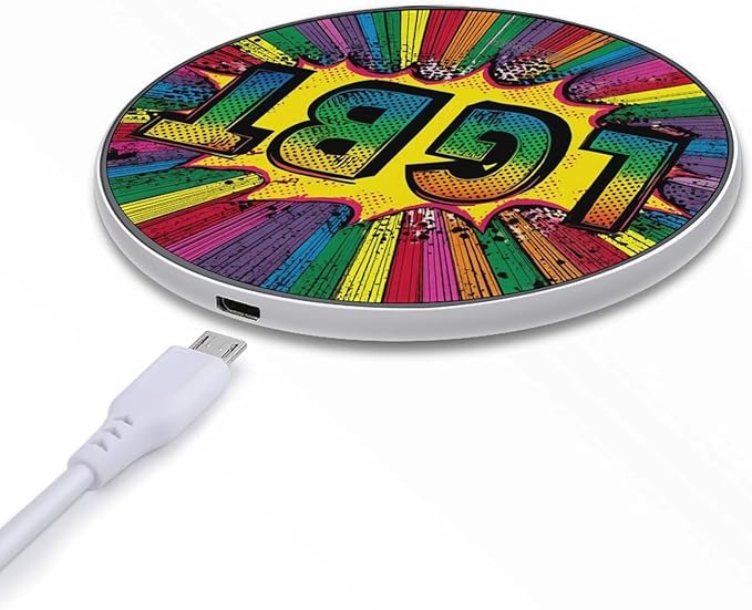 LGBT Rainbow Comic Vintage Fast Portable Charger 10W Funny Graphic Phone Charging Pad with USB Cable