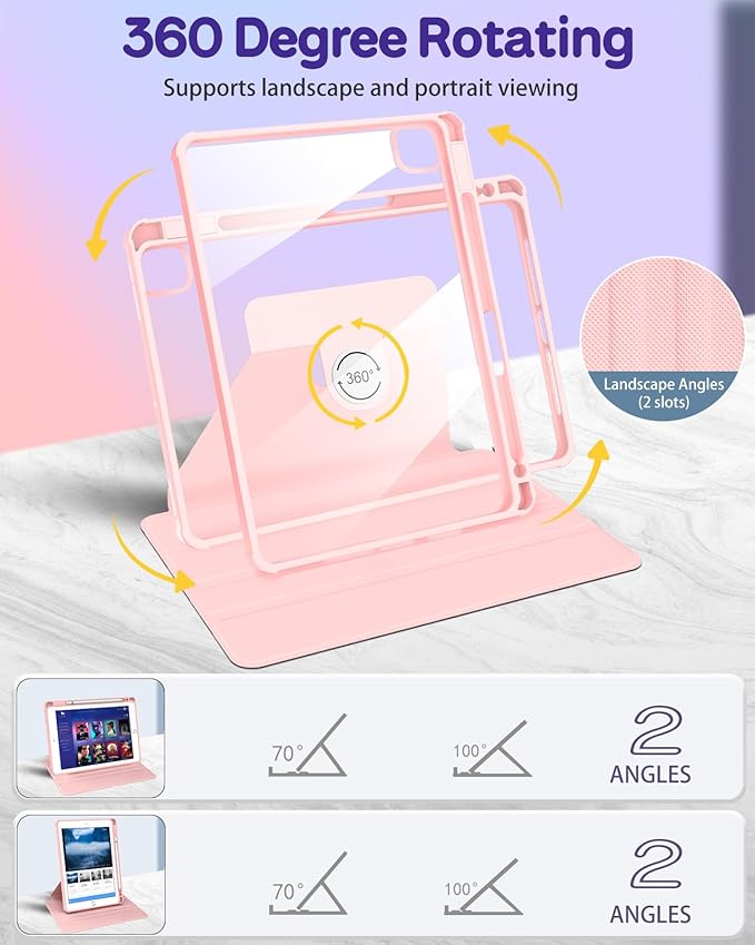 Kidcube for iPad Air 13 Inch Case M3 2025/M2 2024 for iPad Pro 12.9 Cases (2022/2021/2020/2018) - Women Girls Kids Cute Folio Cover with Pencil Holder Girly Strawberry Design Rotating Stand Pretty